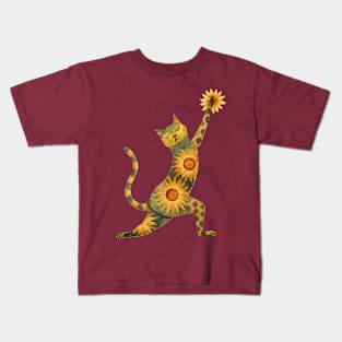 Yoga Cat with Boho Sunflower Pattern Kids T-Shirt